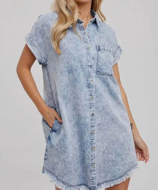 Denim Shirt Dress In Acid Wash