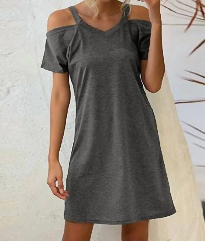 Jaime Cold Shoulder T-Shirt Dress In Gray