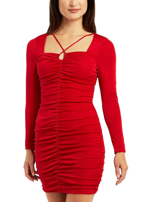 Juniors Womens Knit Ruched Bodycon Dress