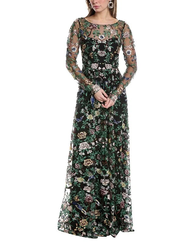 Marchesa Notte Embroidery On Tulle Gown