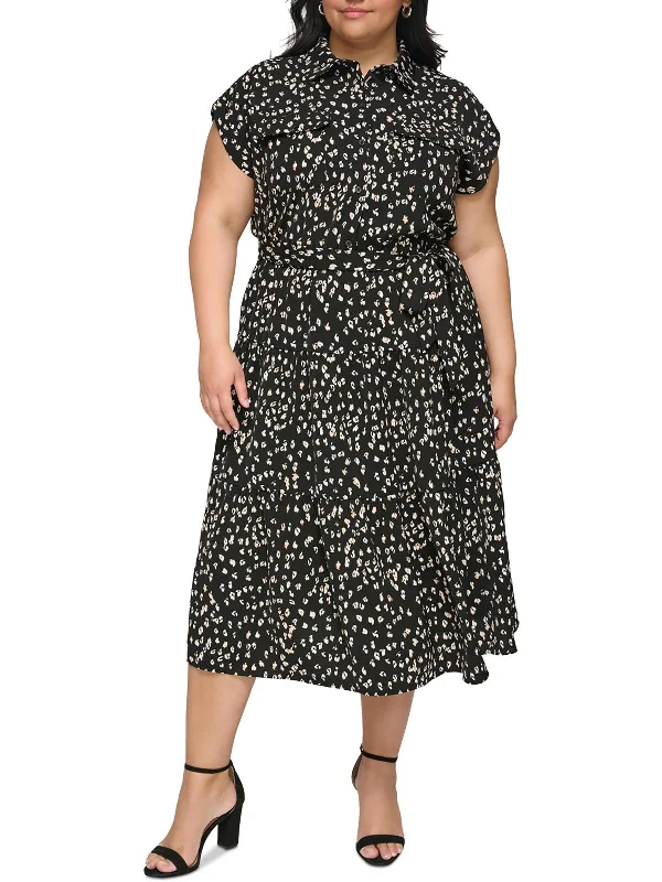 Plus Womens Printed Polyester Shirtdress