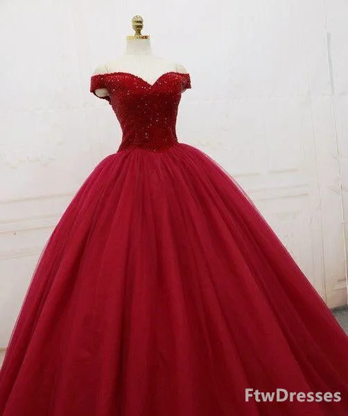 sparkling quinceanera dresses Corset Ball gown dark red evening dress lace up back pleats tulle sweep train quinceanera dresses outfit