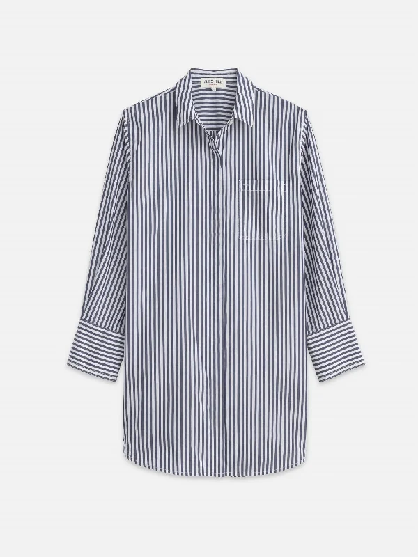 Women's Belle Shirt Dress In Striped Portuguese Poplin In Navy/white