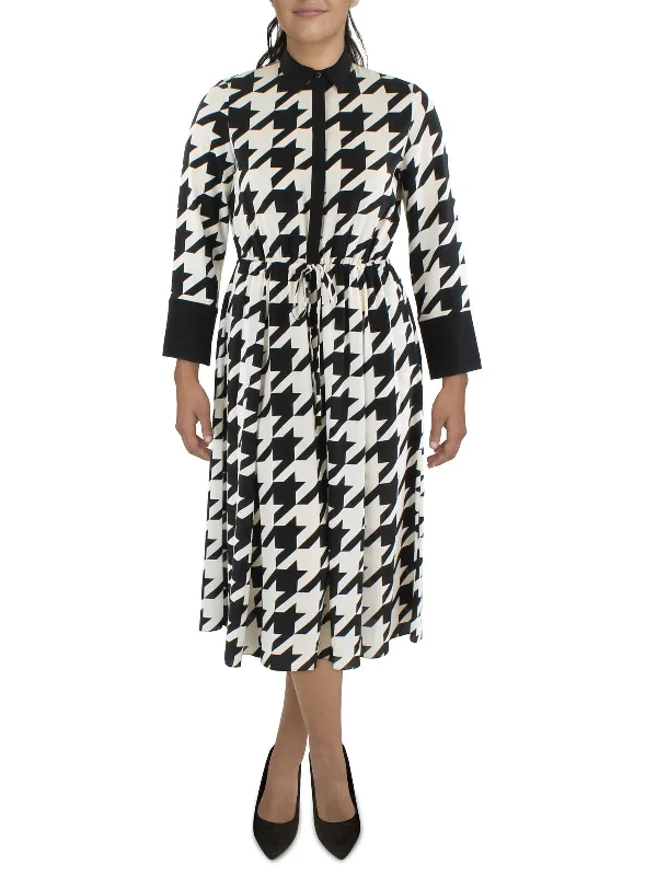 Womens Houndstooth V Neck Shirtdress